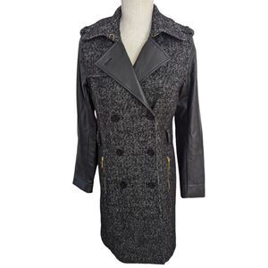 Michael Kors Womens Tweed Wool Blend Double Breasted Trench Coat Charcoal Grey S
